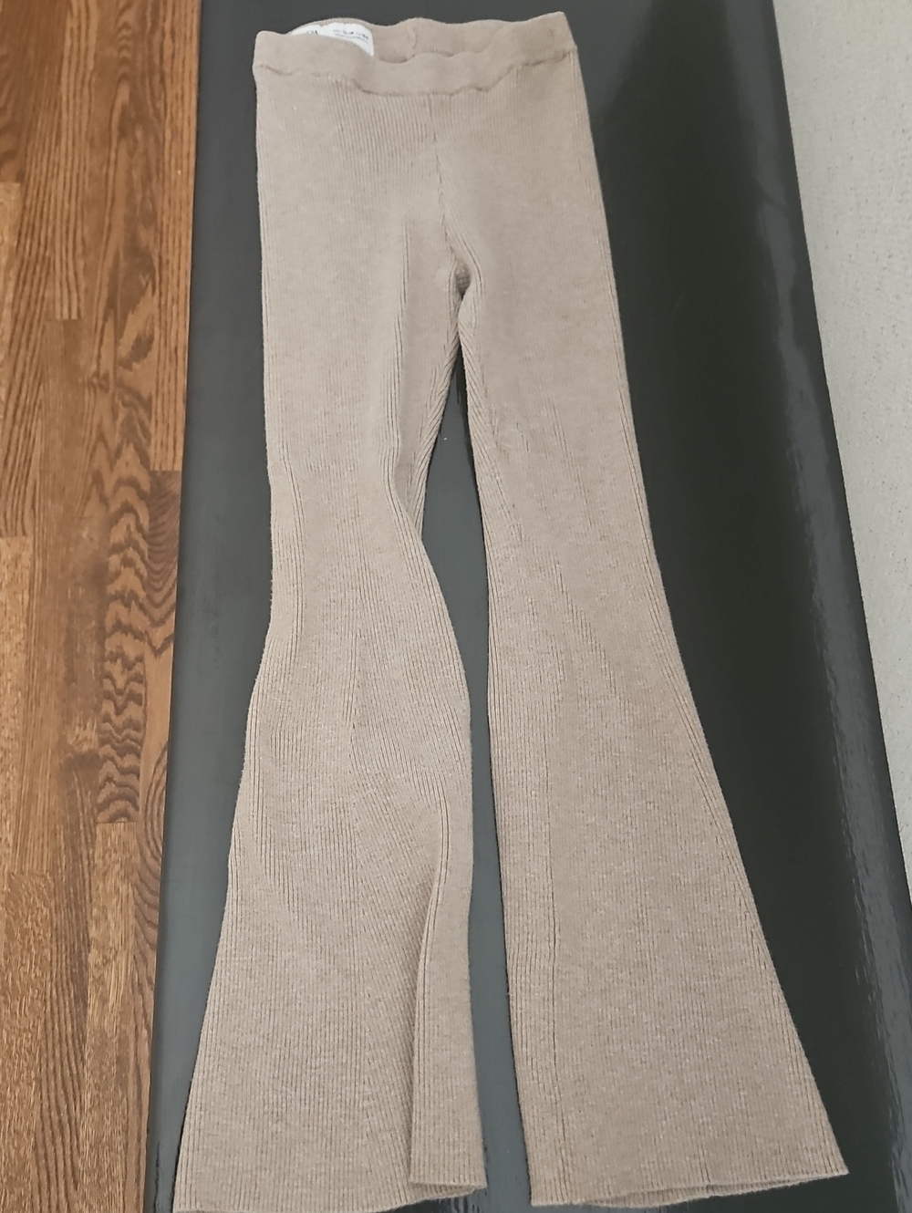 Zara Ribbed Flare Leggings in Light Taupe